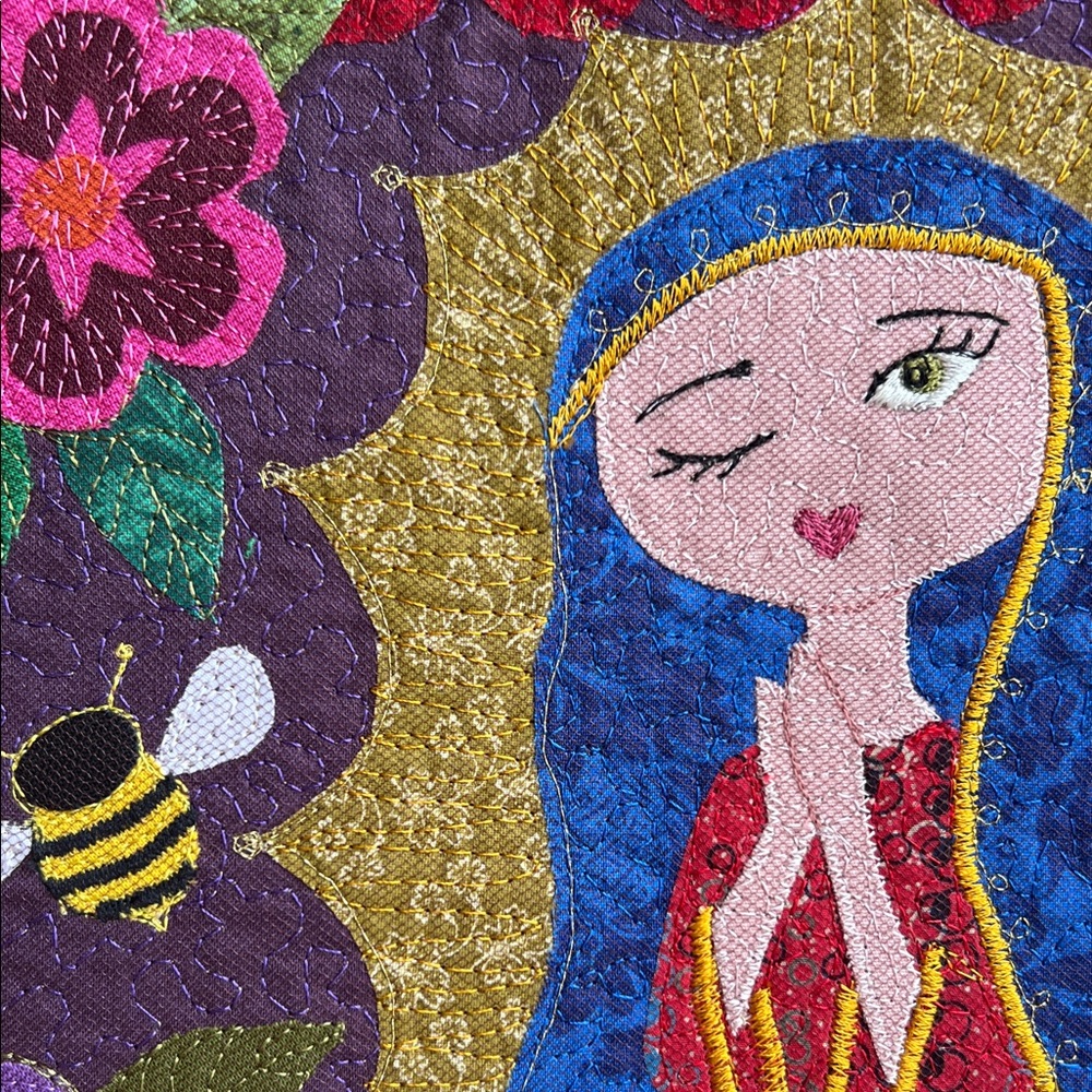 Laura Maclay Embroidered Tote Bag Our Lady of Guadalupe Floral Garden Handmade - Picture 2 of 13
